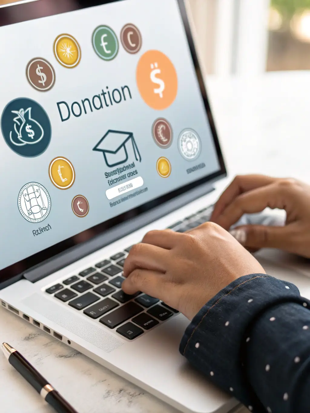A person making an online donation via a secure payment gateway on a laptop, symbolizing financial contributions to the organization.